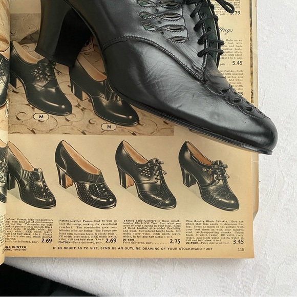 Vintage 1940s Black Leather Granny Shoe NOS Size 8 - Picture 15 of 17